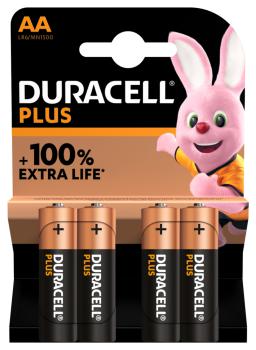 4er Blister DURACELL® Plus +100% EXTRA LIFE MN1500 Mignon AA Batterie